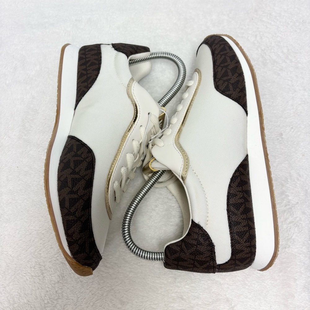 Michael Kors Cream & Brown Logo Sneakers Casual Lace-Up Shoes - Picture 9 of 10